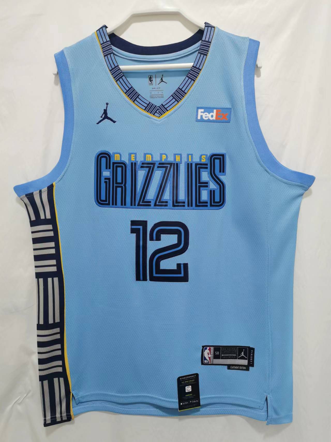 Men Memphis Grizzlies 12 Morant Light blue Game 22-23 NBA Jersey